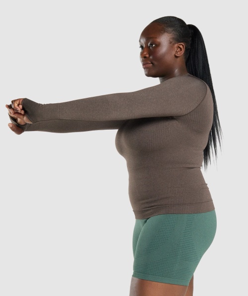 Gymshark Vital Seamless 2.0 Top Manga Longa Marrom Marl