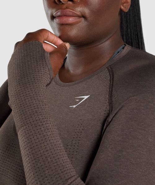 Gymshark Vital Seamless 2.0 Top Manga Longa Marrom Marl