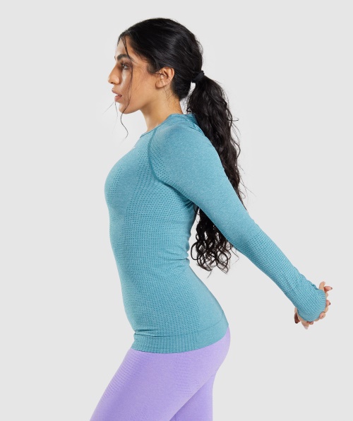 Gymshark Vital Seamless 2.0 Top Manga Longa Tahoe Teal Marl