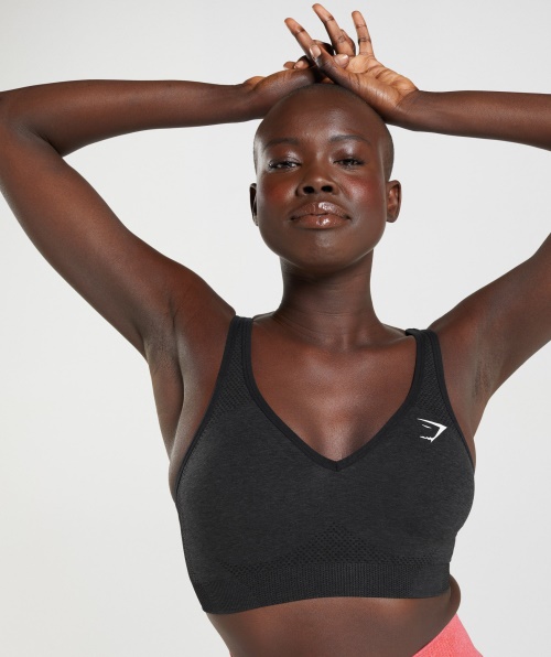 Sutiã Esportivo Gymshark Vital Sem Costura 2.0 Com Decote Em V Black Marl