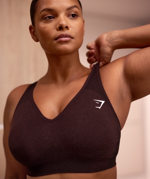 Gymshark Vital Sem Costura 2.0 Sutiã Esportivo Com Decote Em V Cherry Brown Marl