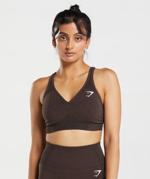 Gymshark Vital Sem Costura 2.0 Sutiã Esportivo Com Decote Em V Cherry Brown Marl
