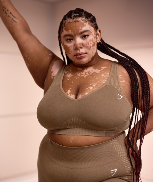 Gymshark Vital Sem Costura 2.0 Sutiã Esportivo Com Decote Em V Fulvo Marl