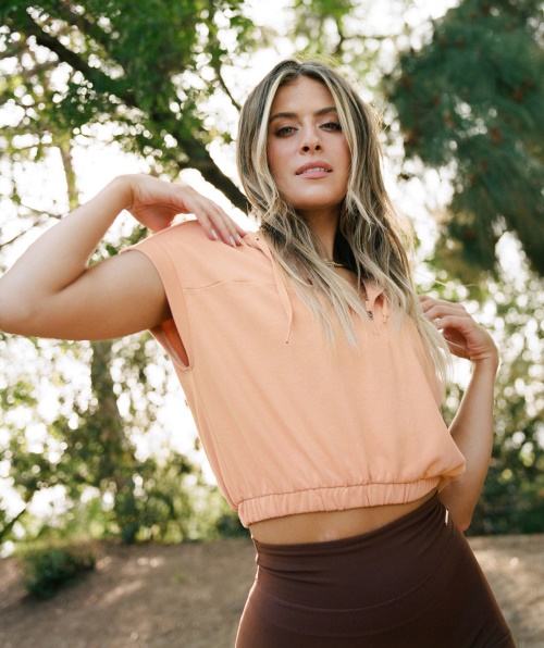 Moletom Com Capuz Sem Mangas Gymshark Whitney Bege Pôr Do Sol