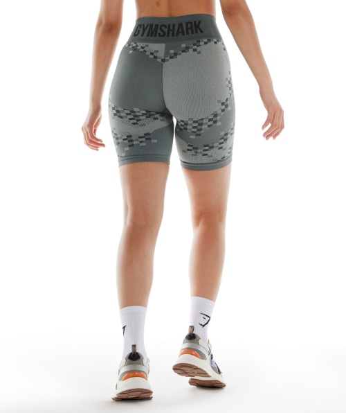 Calções De Ciclismo Sem Costura Gymshark Wtflex Cyborg Cinza-preto-cinza Claro