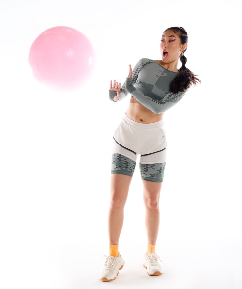 Gymshark Wtflex Cyborg Top Cropped Manga Longa Sem Costura Cinza-preto-cinza Claro