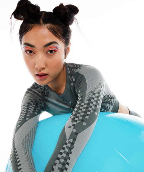 Gymshark Wtflex Cyborg Top Cropped Manga Longa Sem Costura Cinza-preto-cinza Claro