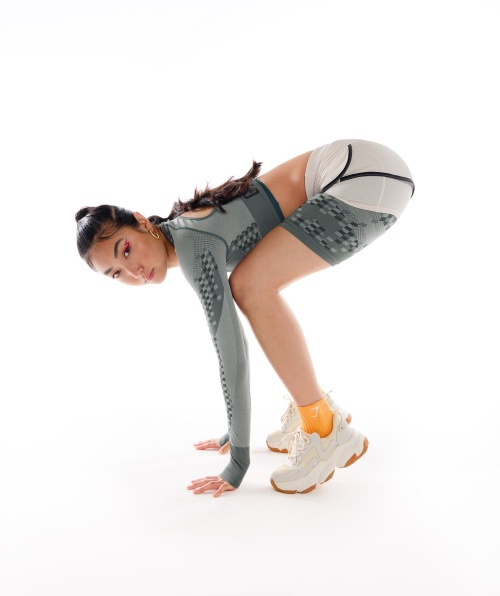 Gymshark Wtflex Cyborg Top Cropped Manga Longa Sem Costura Cinza-preto-cinza Claro