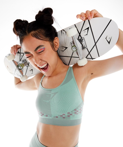 Gymshark Wtflex Cyborg Sutiã Esportivo Sem Costura Maya Azul-rosa-turbo Azul