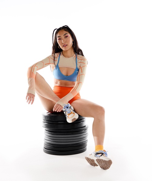 Gymshark Wtflex Linear Sem Costura Manga Longa Encolher Seixo Cinza-laranja-branco