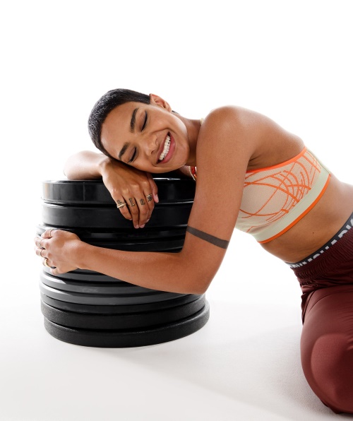 Sutiã Esportivo Gymshark Wtflex Linear Sem Costura Seixo Cinza-laranja-branco